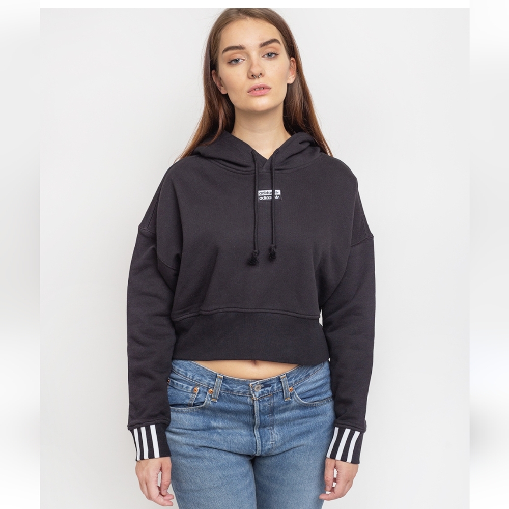 Adidas sweatshirt hoodie Cropped in black and white Women's size small